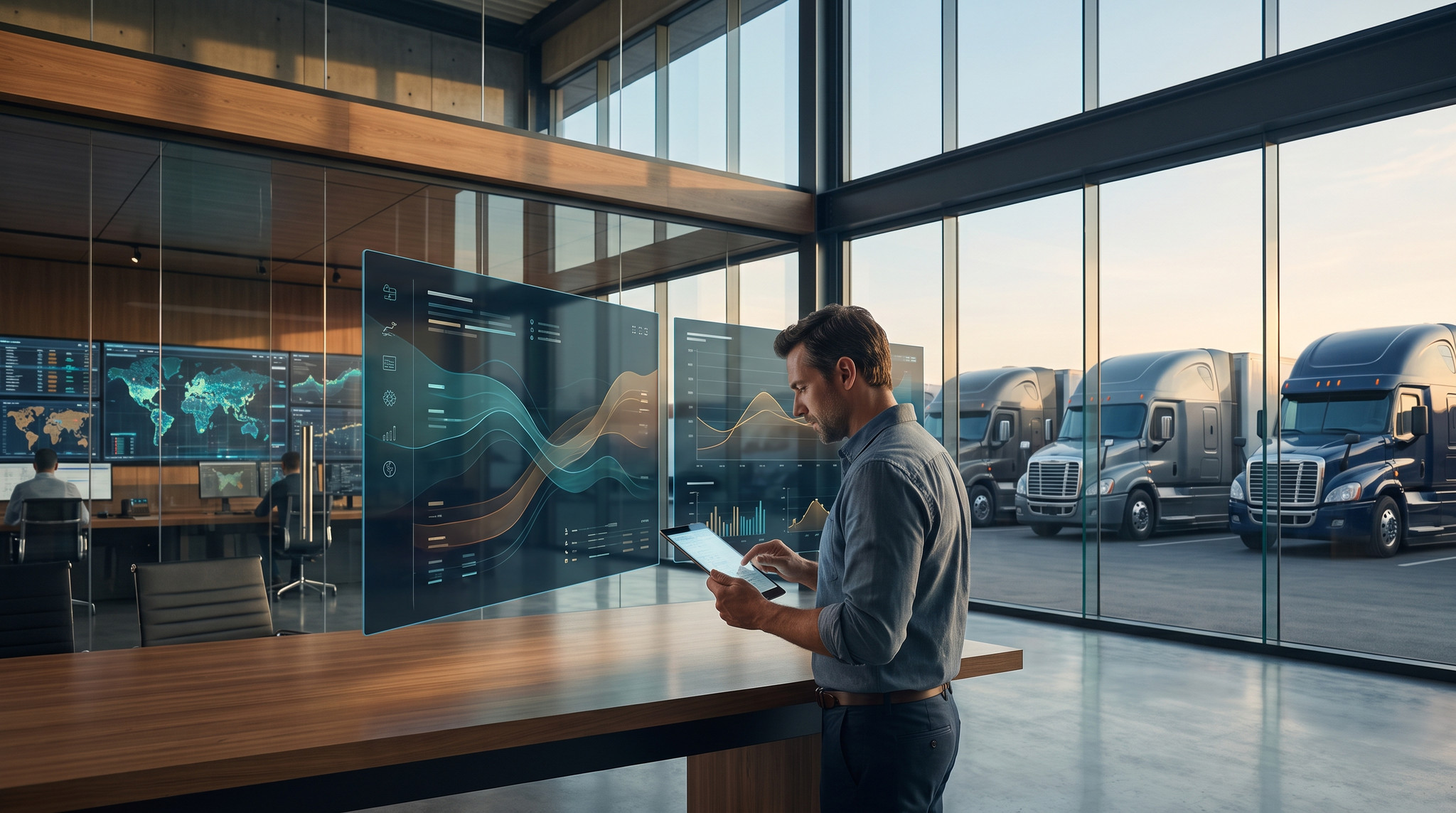 Fleet operations manager evaluating trucking service options